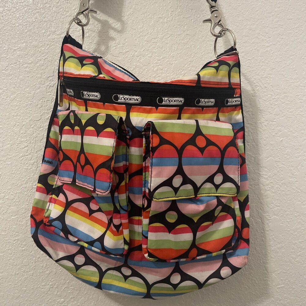 Lesportsac Hearts CROSSBODY Tote HANDBAG TWO FRONT MAGNETIC POCKETS 13x13
